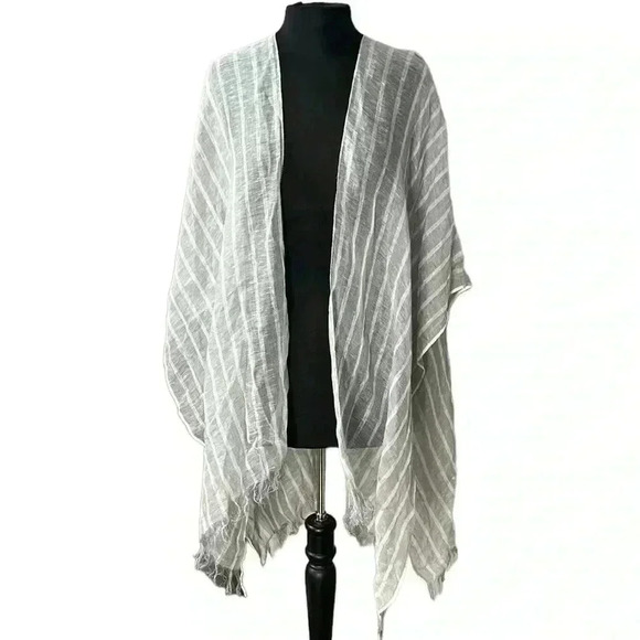 Mer/sea 100% Linen Gray White Stripe Open Front Wrap Cover Up Kimono Siz… - Picture 2 of 7